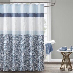 510 Design Shower Curtain 72" W X 72" L White & Blue Polyester Embroidered Patte